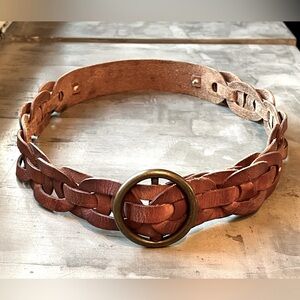 Braided Leather Belt with Brass Buckle